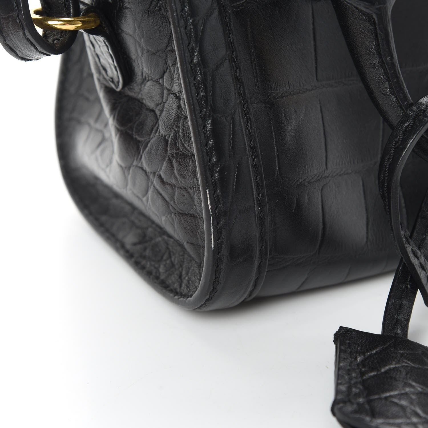 Alexander McQueen Calfskin Crocodile Embossed Mini Skull Padlock Zip Around Tote Black 13 of 17