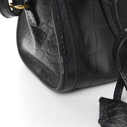 Alexander McQueen Calfskin Crocodile Embossed Mini Skull Padlock Zip Around Tote Black 13 of 17