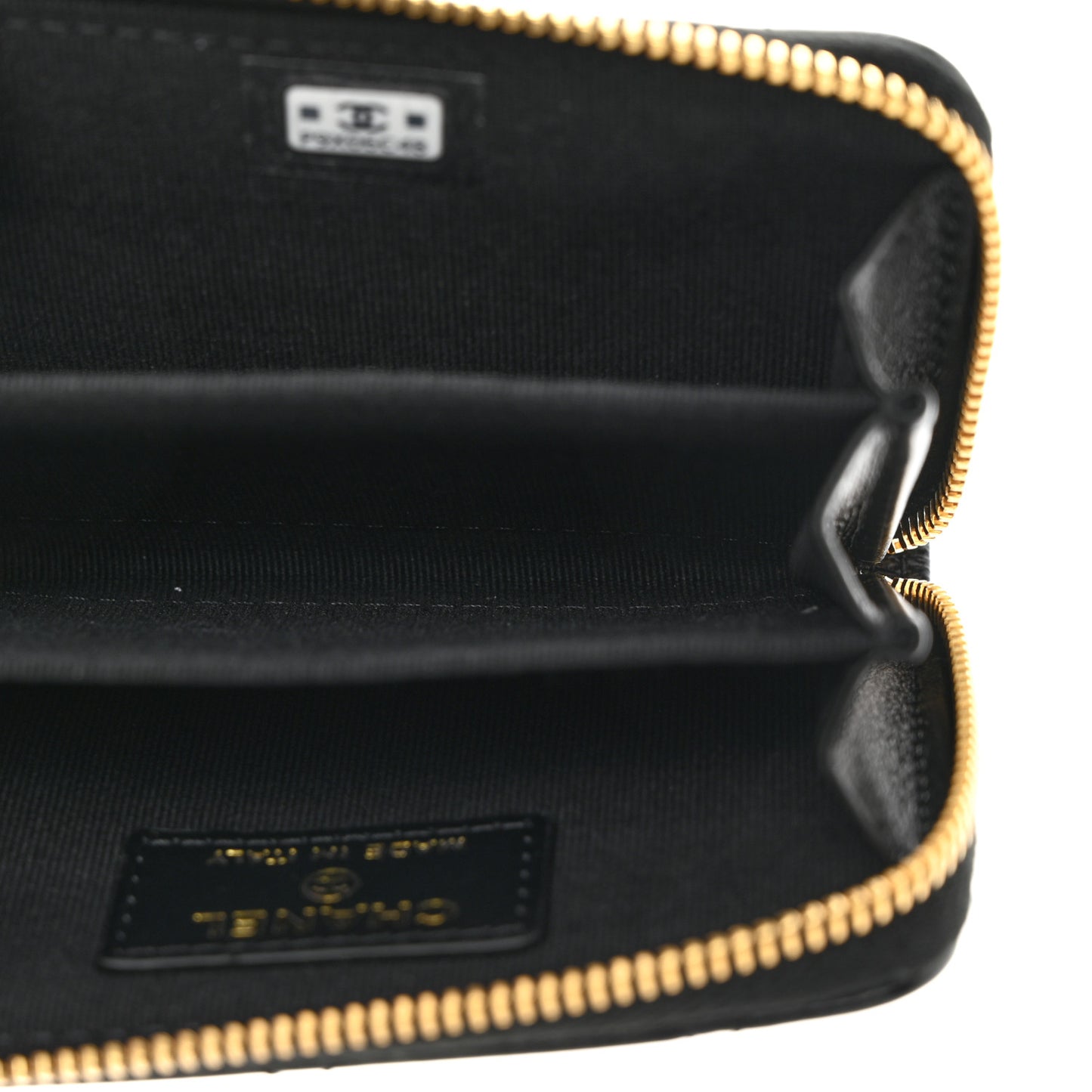 Shiny Lambskin Quilted Textured CC Zip Coin Purse Black