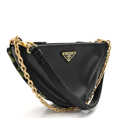 Prada Jacquard Calfskin Triangolo Symbole Embroidered Mini Triangle Double Bag Black Edera 3 of 10