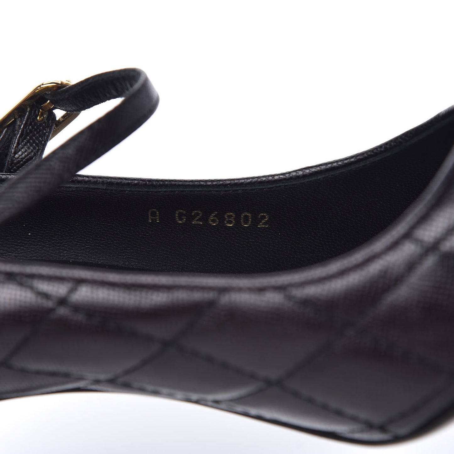 Grained Calfskin Patent Quilted CC Cap Toe Ankle Strap Pumps 37.5 Black