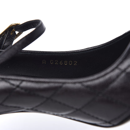 Chanel Grained Calfskin Patent Quilted CC Cap Toe Ankle Strap Pumps 37.5 Black 9 of 9