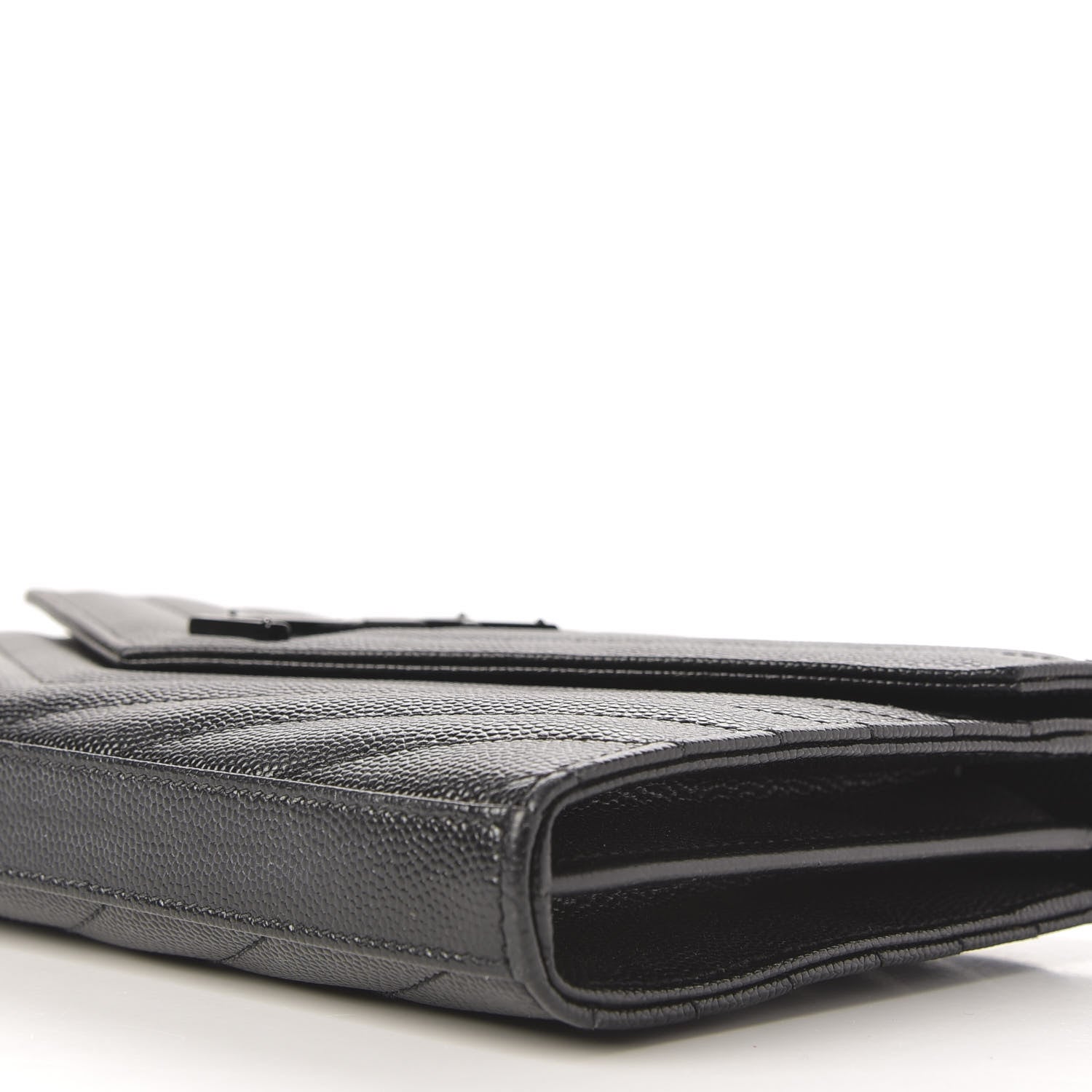 Saint Laurent Grain De Poudre Matelasse Chevron Monogram Chain Wallet Black 7 of 9