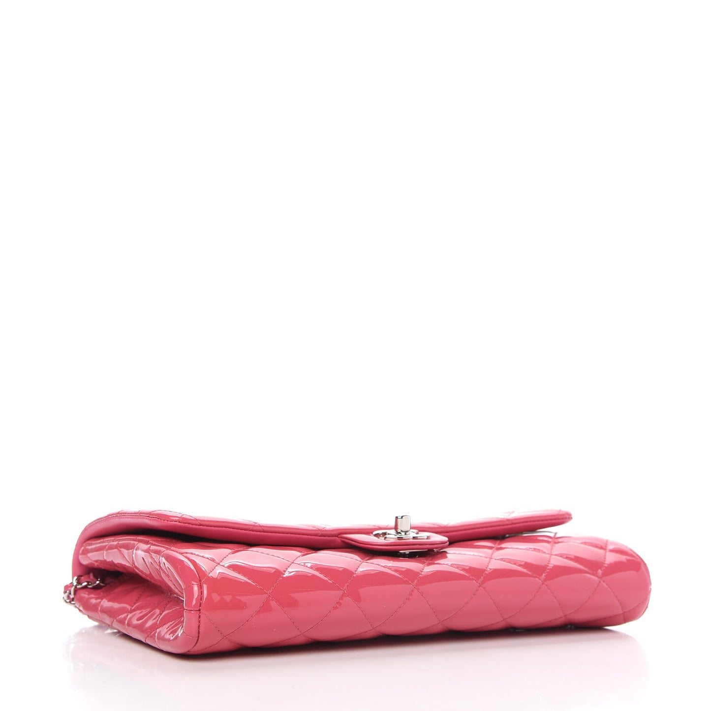 Patent Quilted Clutch With Chain Flap Fuchsia