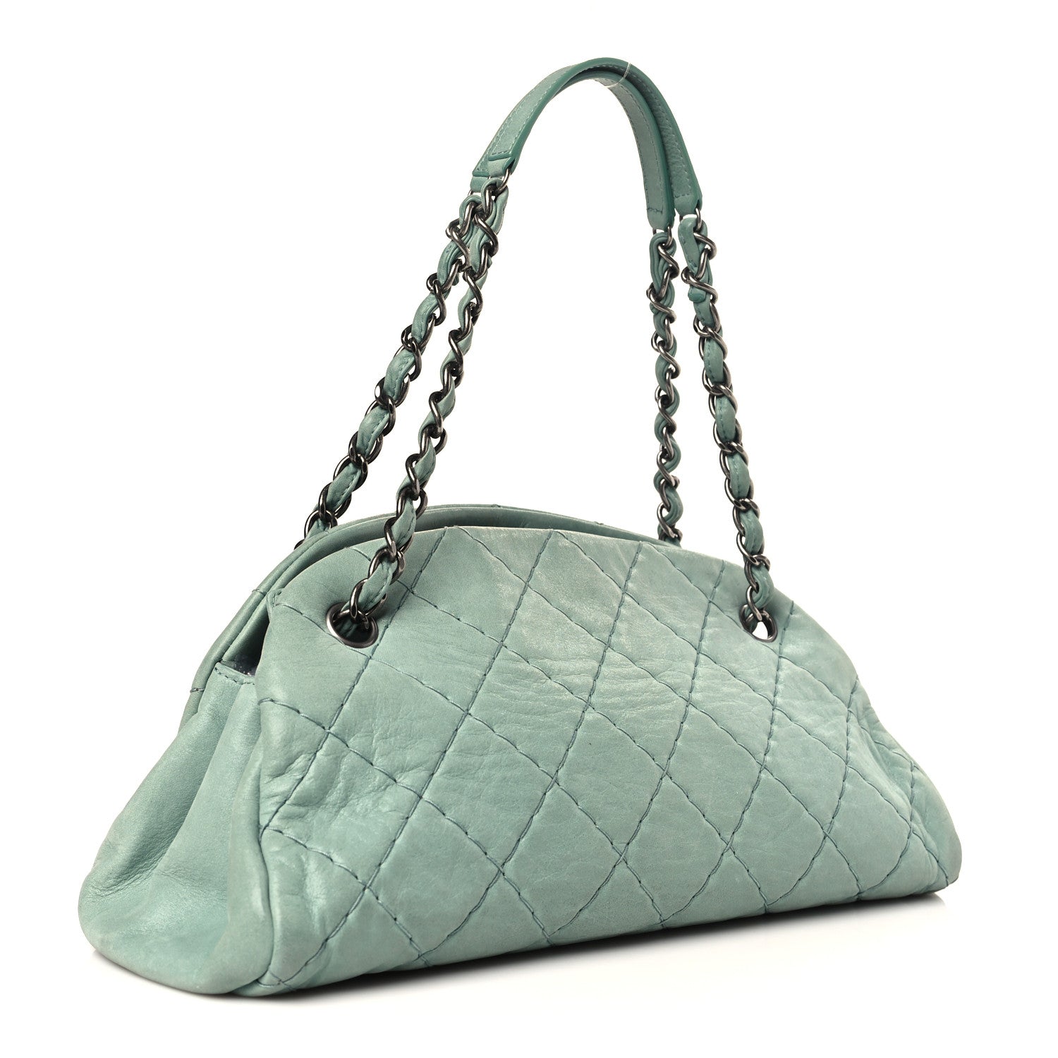 Chanel Iridescent Calfskin Medium Just Mademoiselle Bowler Green 3 of 9