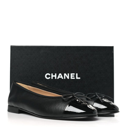 Chanel Lambskin Patent Cap Toe Ballerina Flats 38.5 Black 9 of 9
