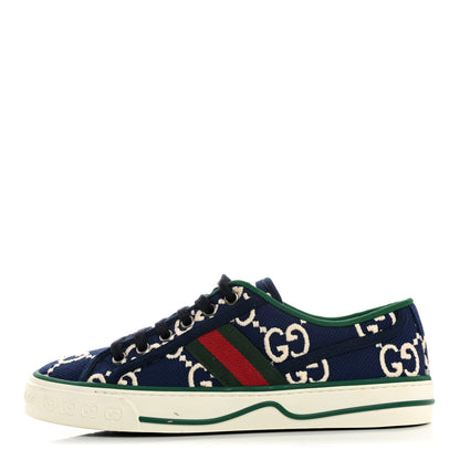 Gucci Cotton GG Monogram Web Womens 1977 Tennis Sneakers 37 Ink Ivory Blue 1 of 7