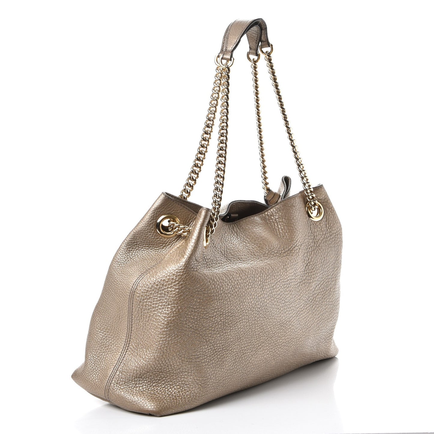 Metallic Pebbled Calfskin Medium Soho Chain Shoulder Bag Golden Beige