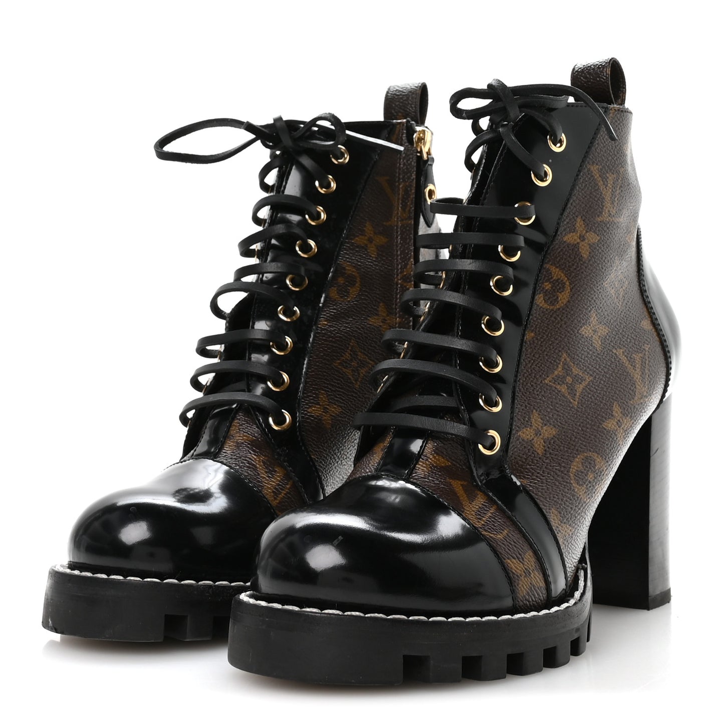 Patent Calfskin Monogram Star Trail Ankle Boots 41 Black