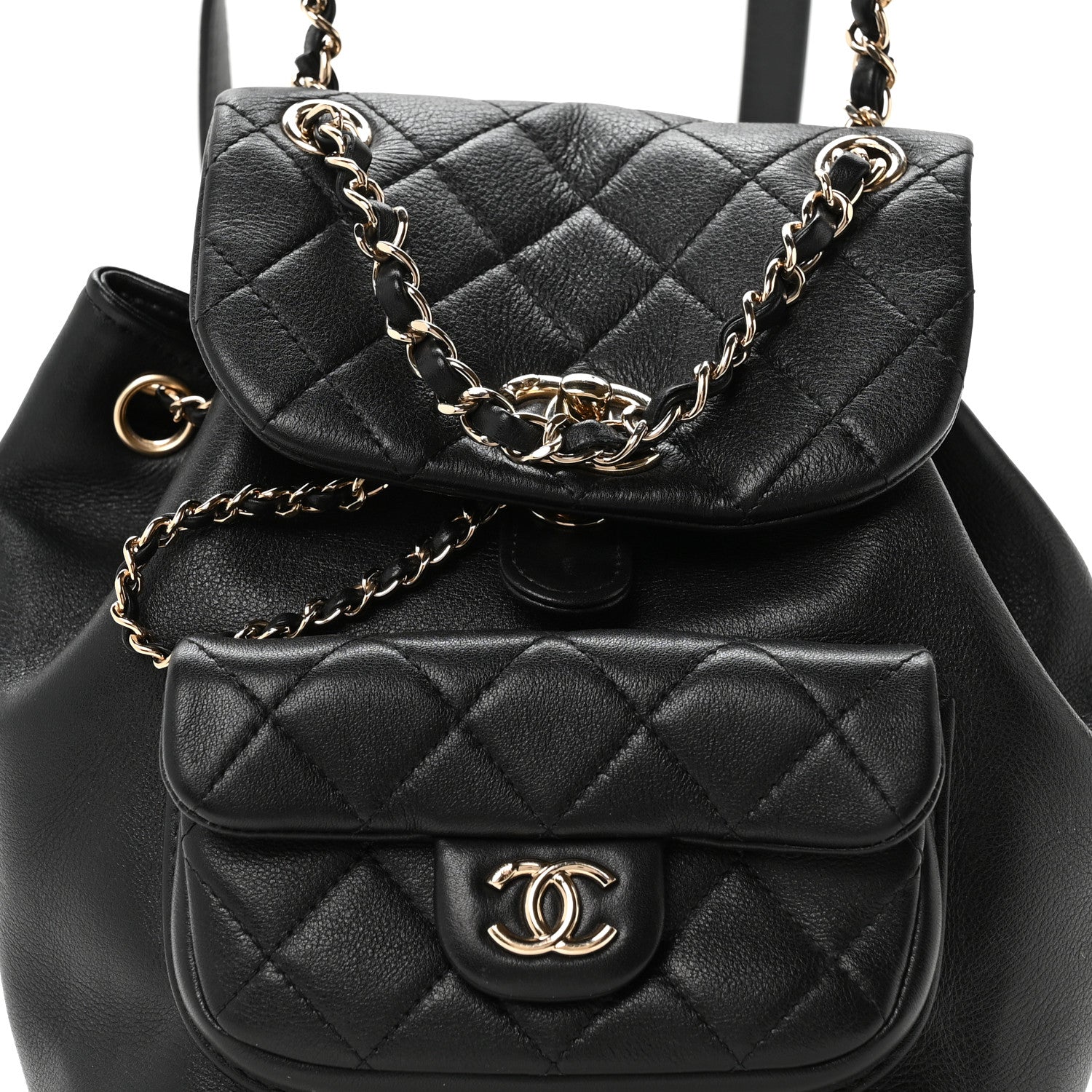 Chanel Glazed Aged Calfskin Quilted Small Duma Drawstring Backpack Black 7 of 9