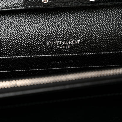 Saint Laurent Grain De Poudre Mixed Matelasse Triquilt Monogram Chain Wallet Black 6 of 8