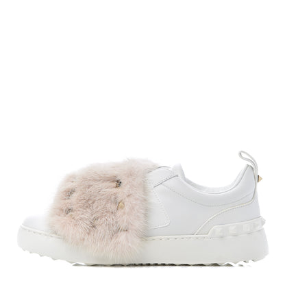 Valentino Garavani Calfskin Mink Fur Sneakers 36 White Rosa 1 of 9