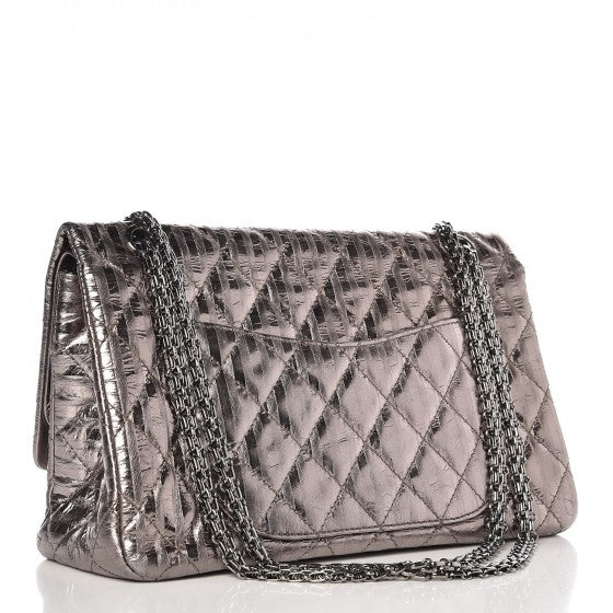 Metallic Calfskin Striped 2.55 Reissue 227 Silver
