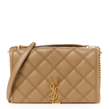 Saint Laurent Lambskin Diamond Quilted Becky Chain Wallet Natural Tan 1 of 13