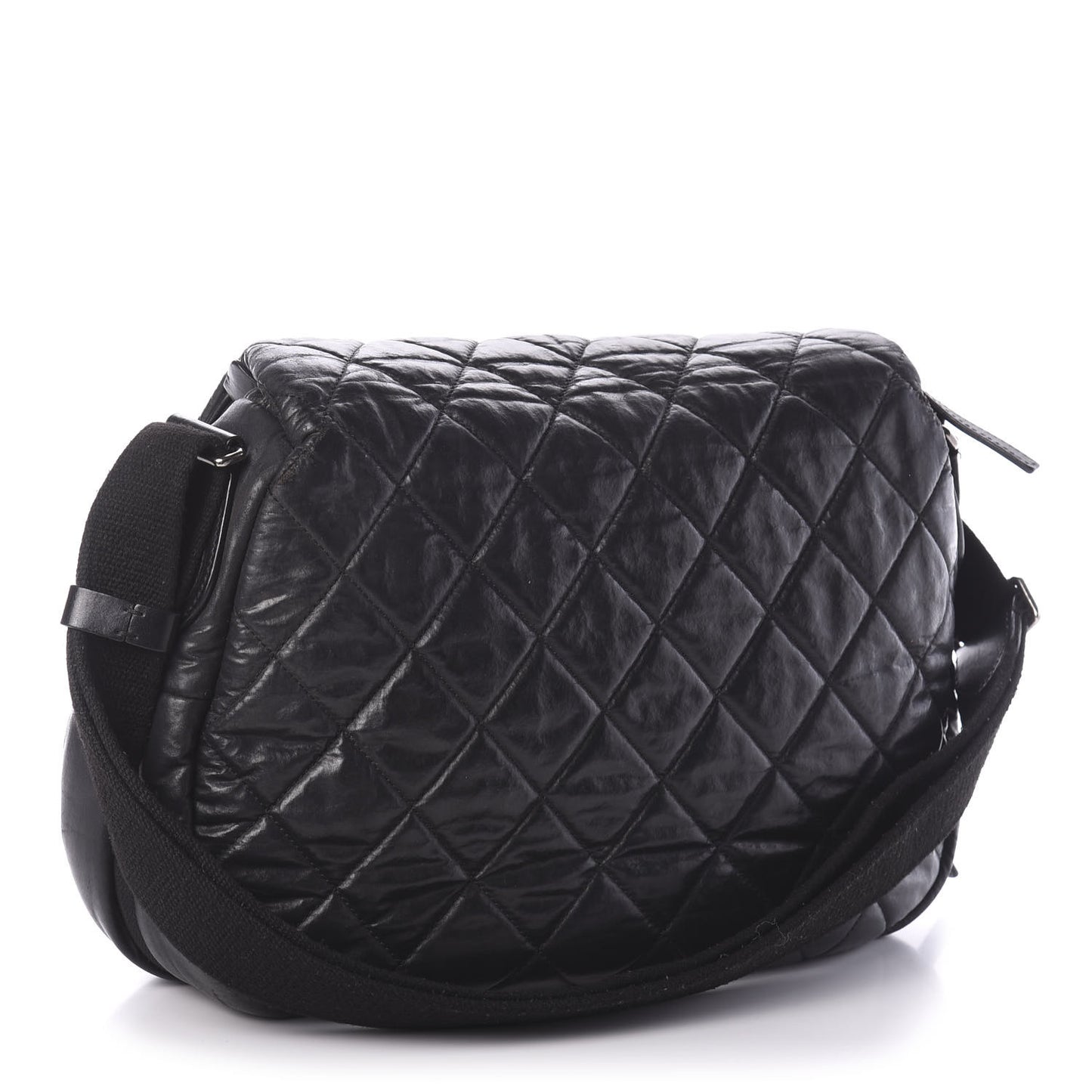 Aged Calfskin Quilted Expandable Messenger Black