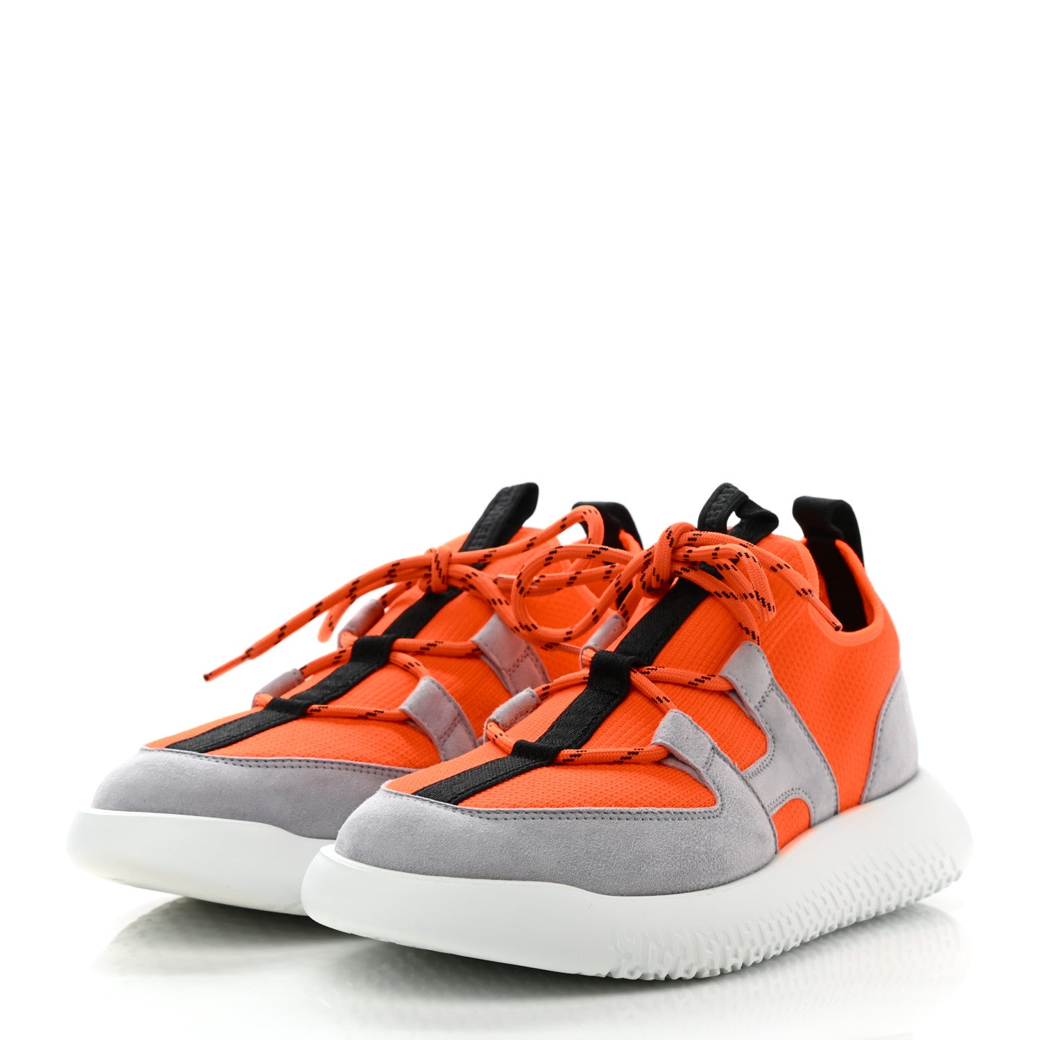Hermes Technical Canvas Suede Goatskin Womens Duel Sneakers 37 Orange Multicolor 3 of 9