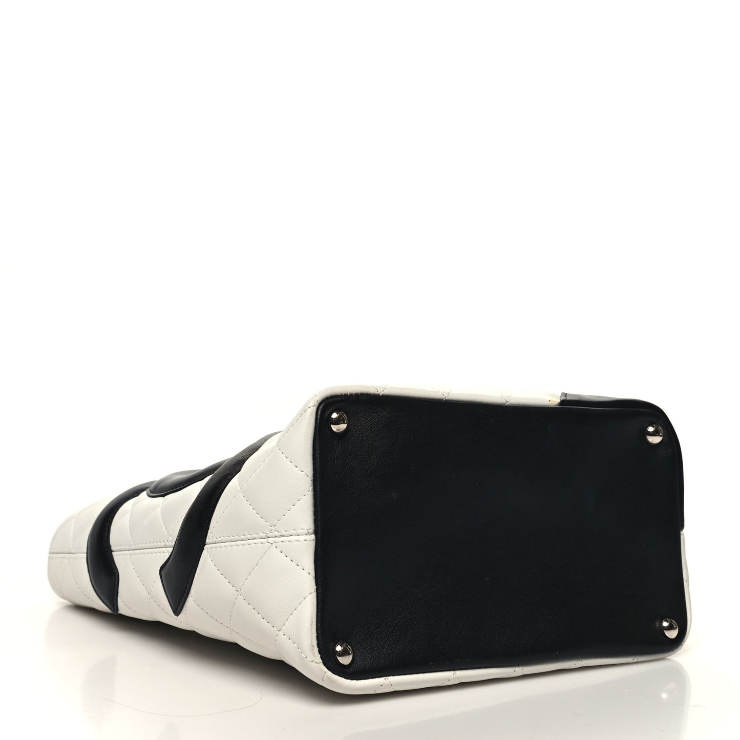 Calfskin Quilted Medium Cambon Tote White Black