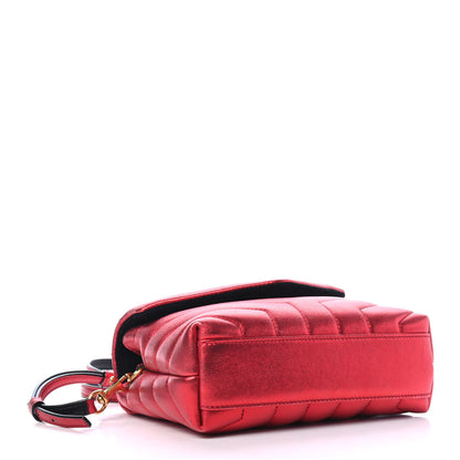 Saint Laurent Metallic Calfskin Matelasse Toy Loulou Monogram Chain Satchel Red 3 of 4