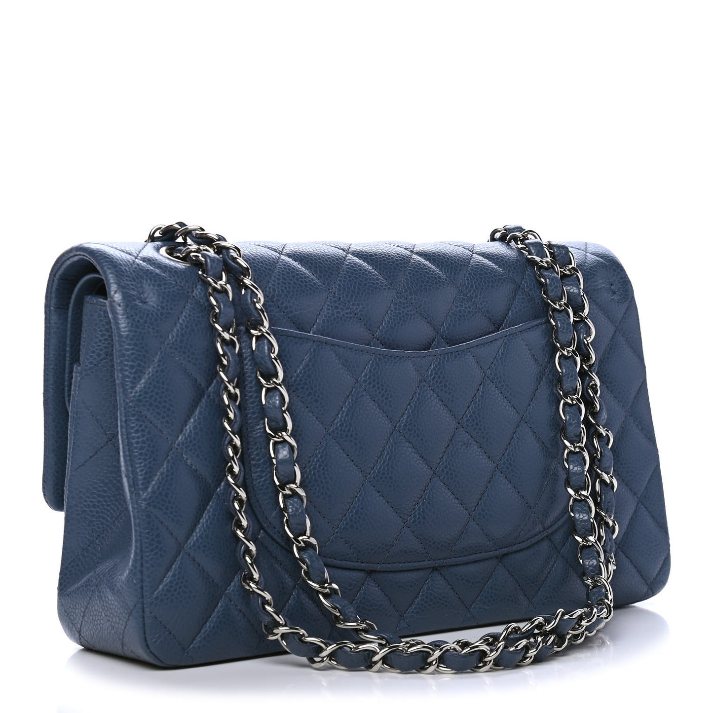 Caviar Quilted Medium Double Flap Blue