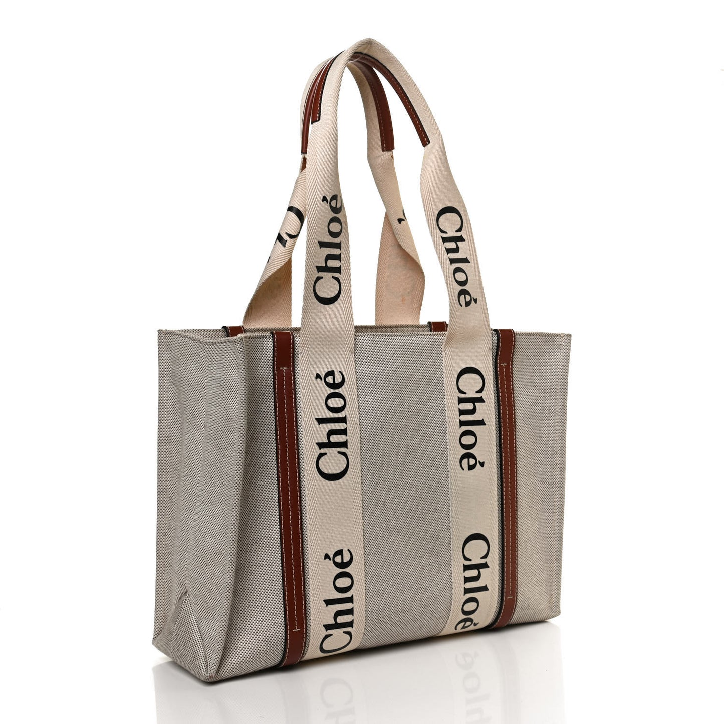 Cotton Calfskin Medium Woody Ribbon Tote White Brown