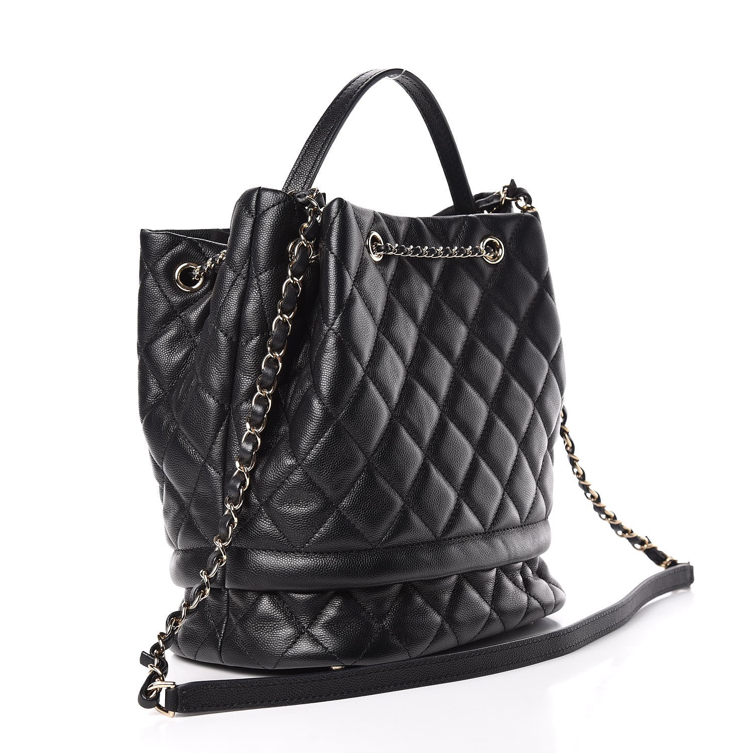Chanel Caviar Quilted Large Rolled Up Bucket Drawstring Bag Black 4 of 13