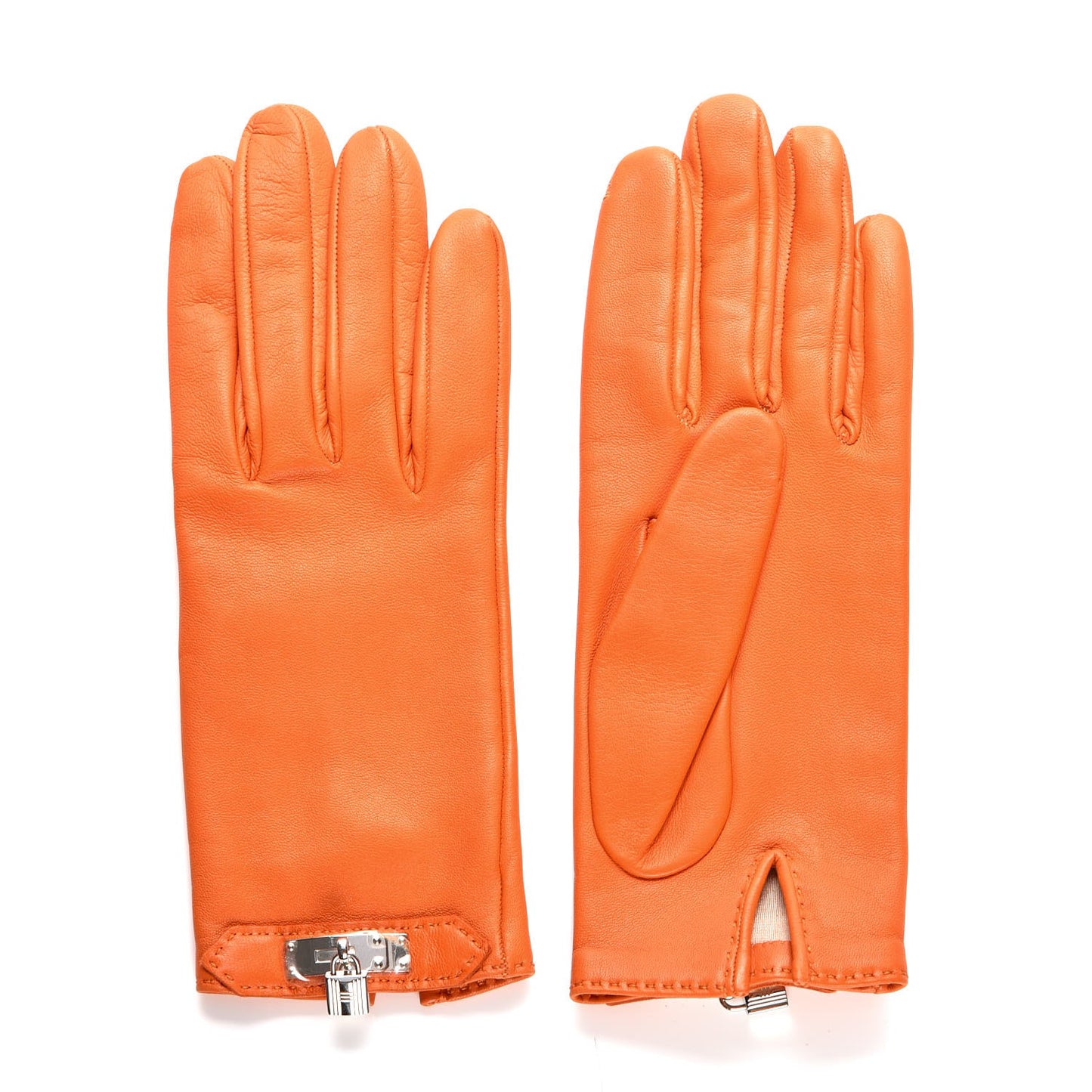 Lambskin Soya Kelly Lock Gloves 7 Orange