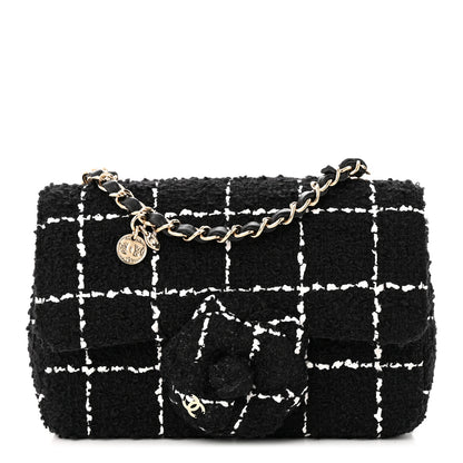 Chanel Tweed Quilted Mini Rectangular Camellia Flap Black White 1 of 11