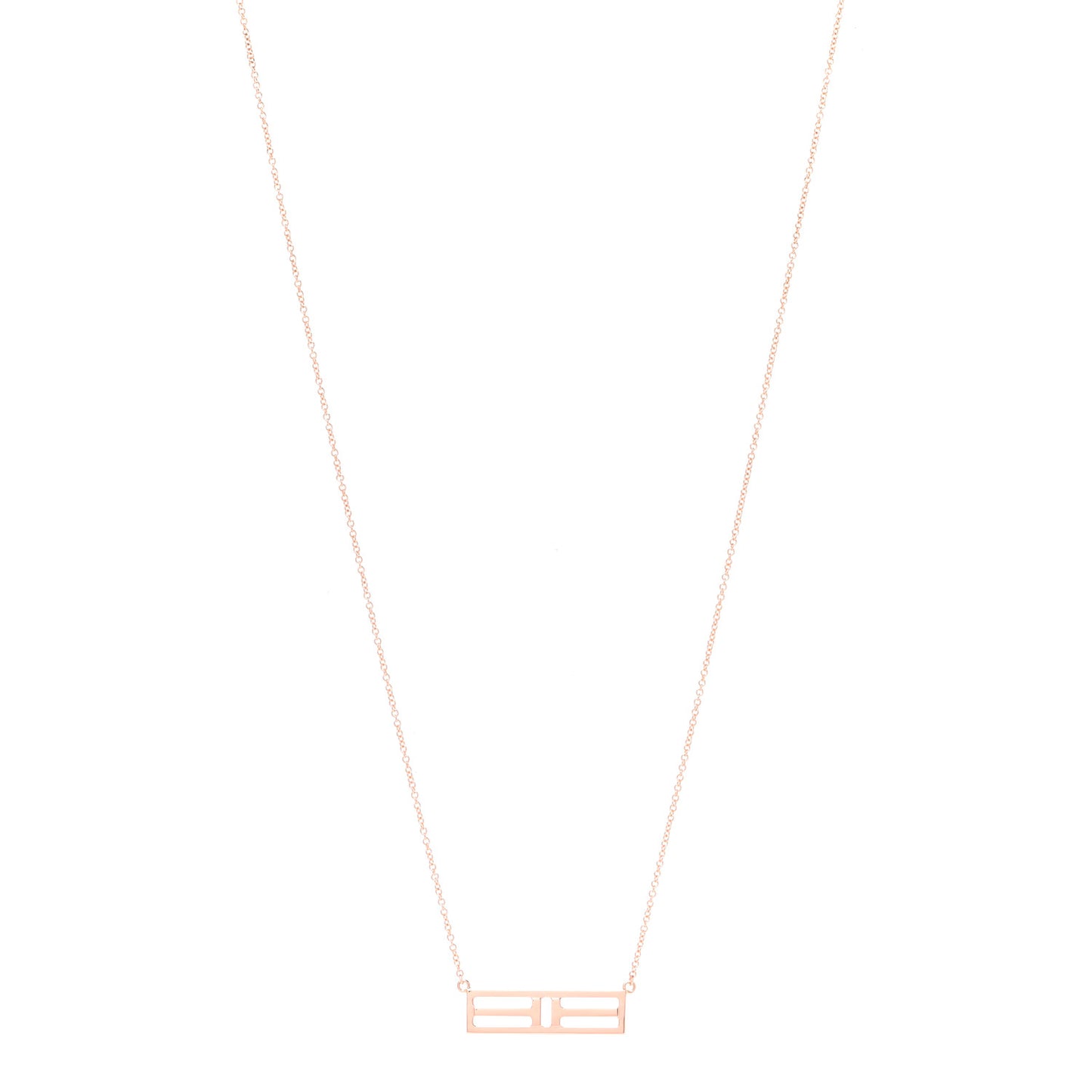 18K Rose Gold T Open Horizontal Bar Pendant Necklace
