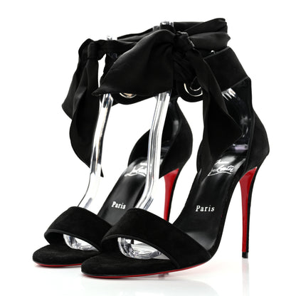 Christian Louboutin Veau Velours Silk Bow Torrida Alta 100 Sandals 39 Black 3 of 9