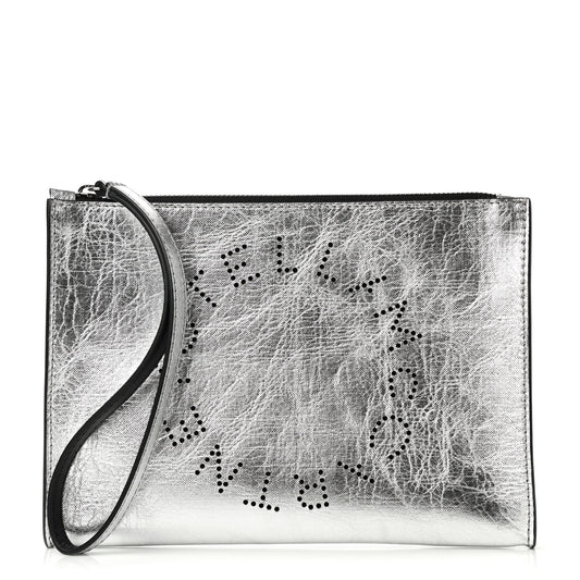 Metallic Alter Nappa Perforated Pouch Silver