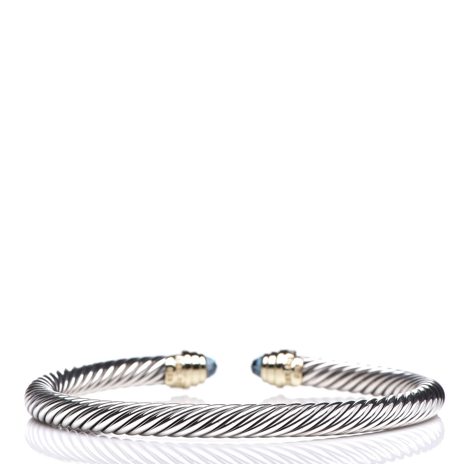 David Yurman Sterling Silver 14K Yellow Gold Blue Topaz 5mm Cable Classics Petite Color Bracelet 3 of 5