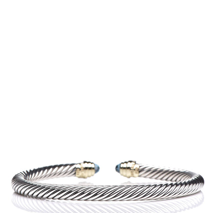 David Yurman Sterling Silver 14K Yellow Gold Blue Topaz 5mm Cable Classics Petite Color Bracelet 3 of 5