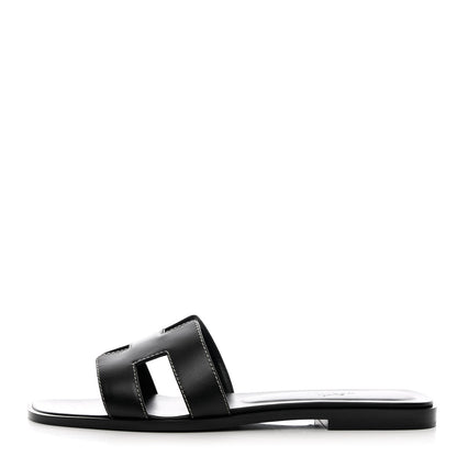 Hermes Box Calfskin Oran Sandals 38 Black 1 of 10