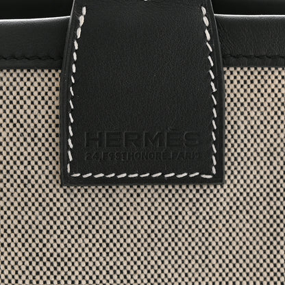 Hermes Military Toile Canvas Swift Steeple 25 Bag Ecru Black 7 of 12