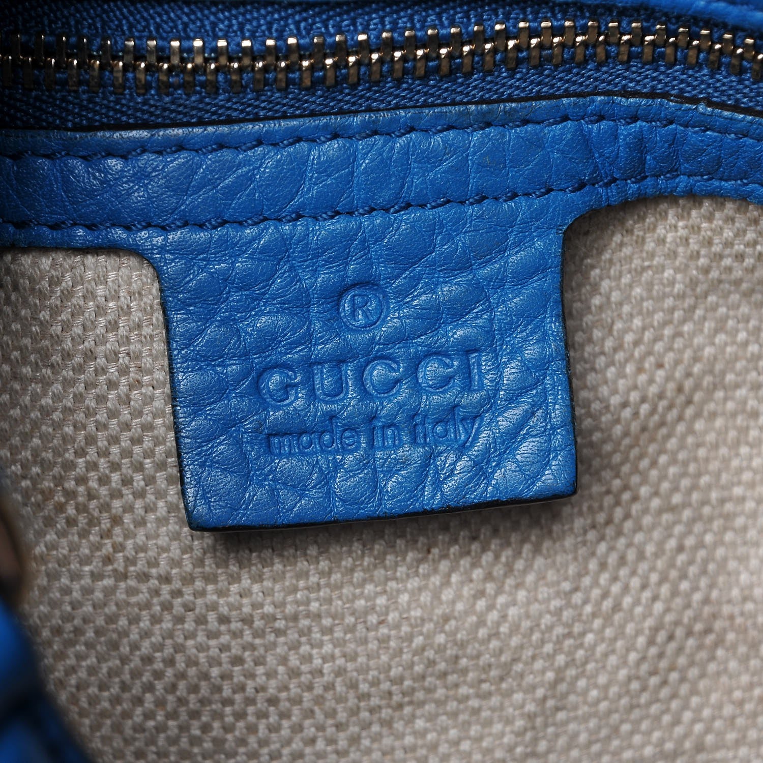 Gucci Pebbled Calfskin Large Soho Shoulder Bag Riviera Blue 6 of 23