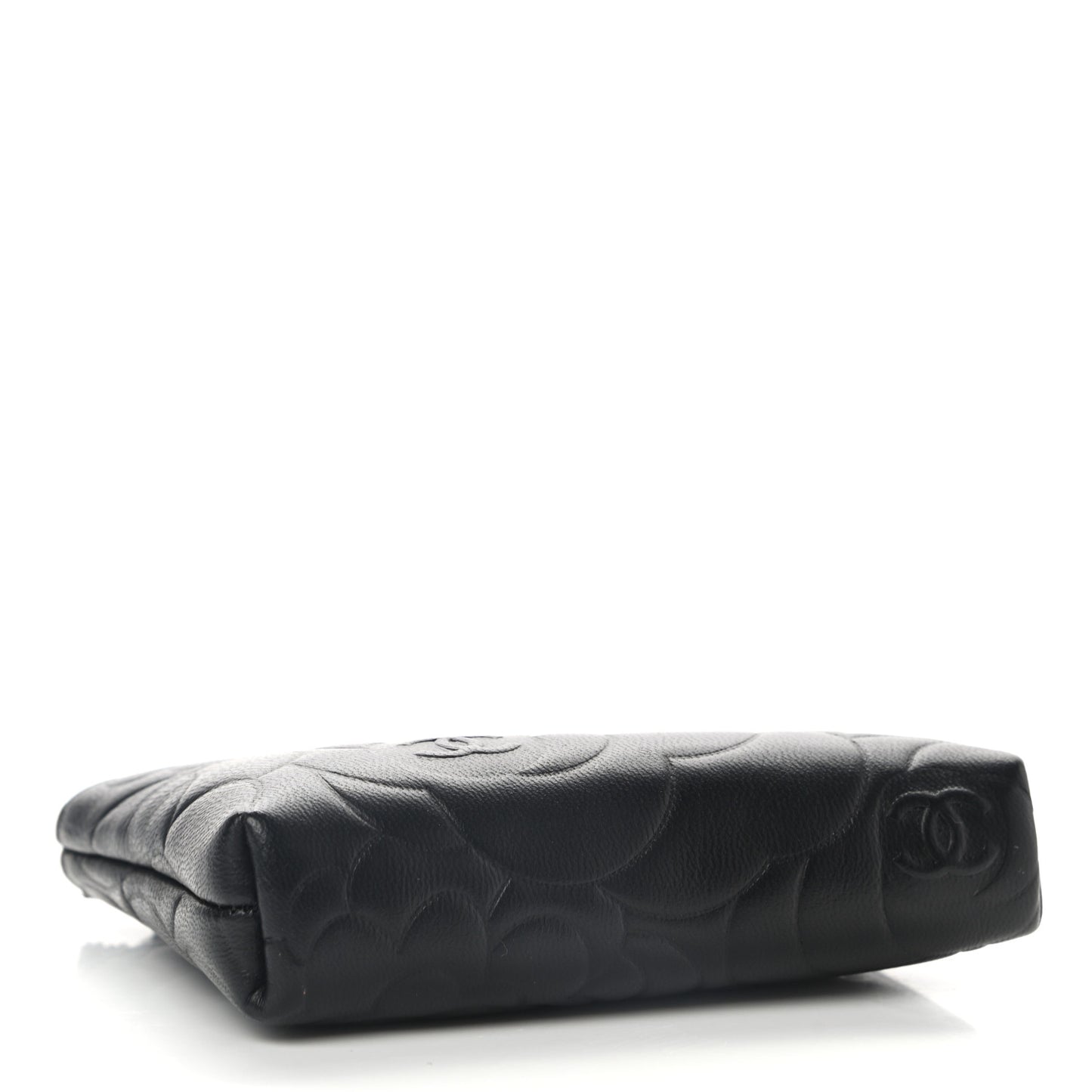 Lambskin Camellia Embossed Key Holder Case Black