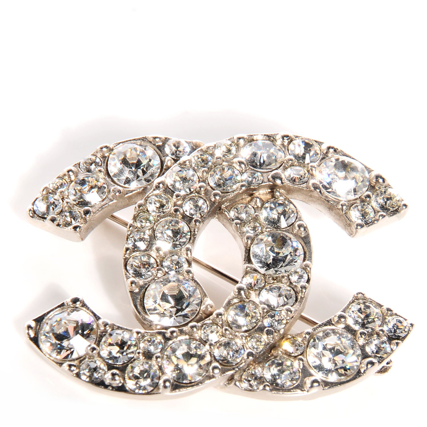 Chanel Swarovski Crystal CC Brooch Silver 1 of 4