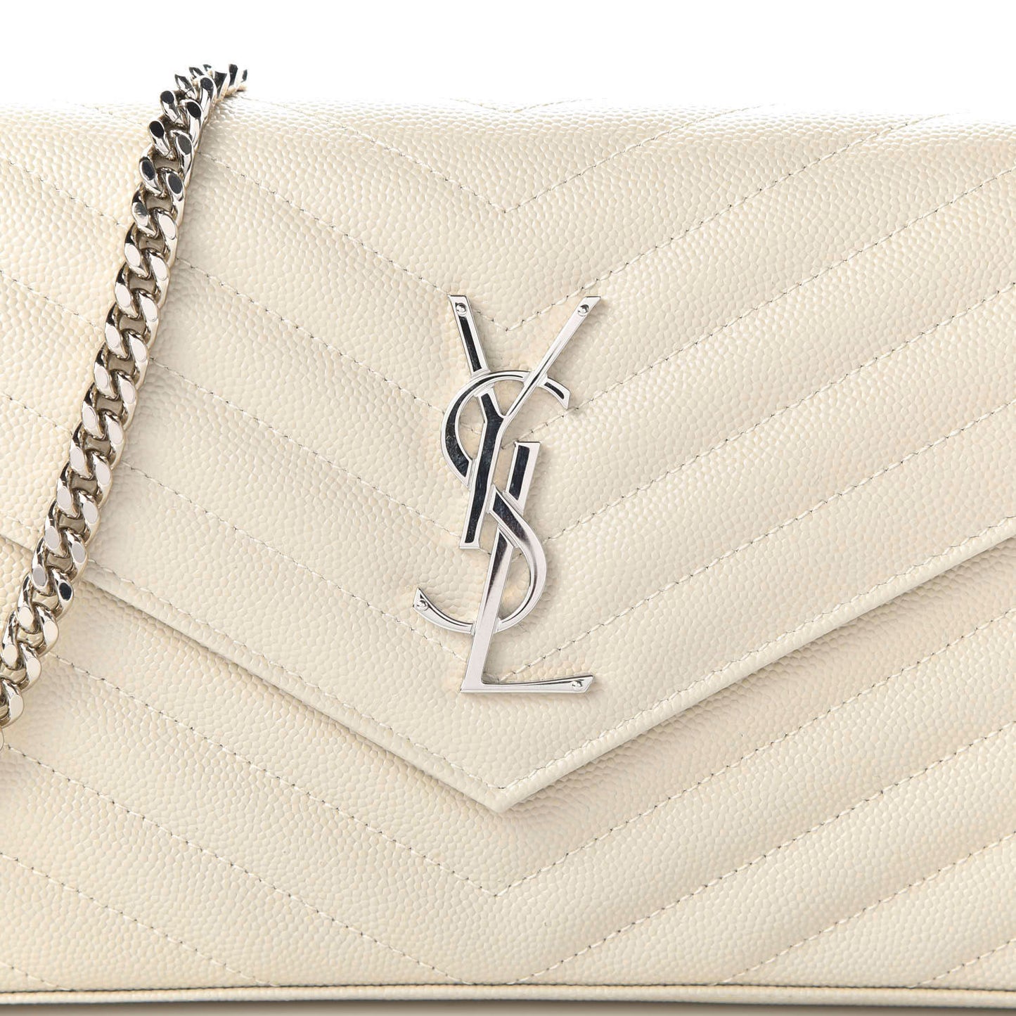 Grain De Poudre Matelasse Chevron Monogram Chain Wallet Crema Soft