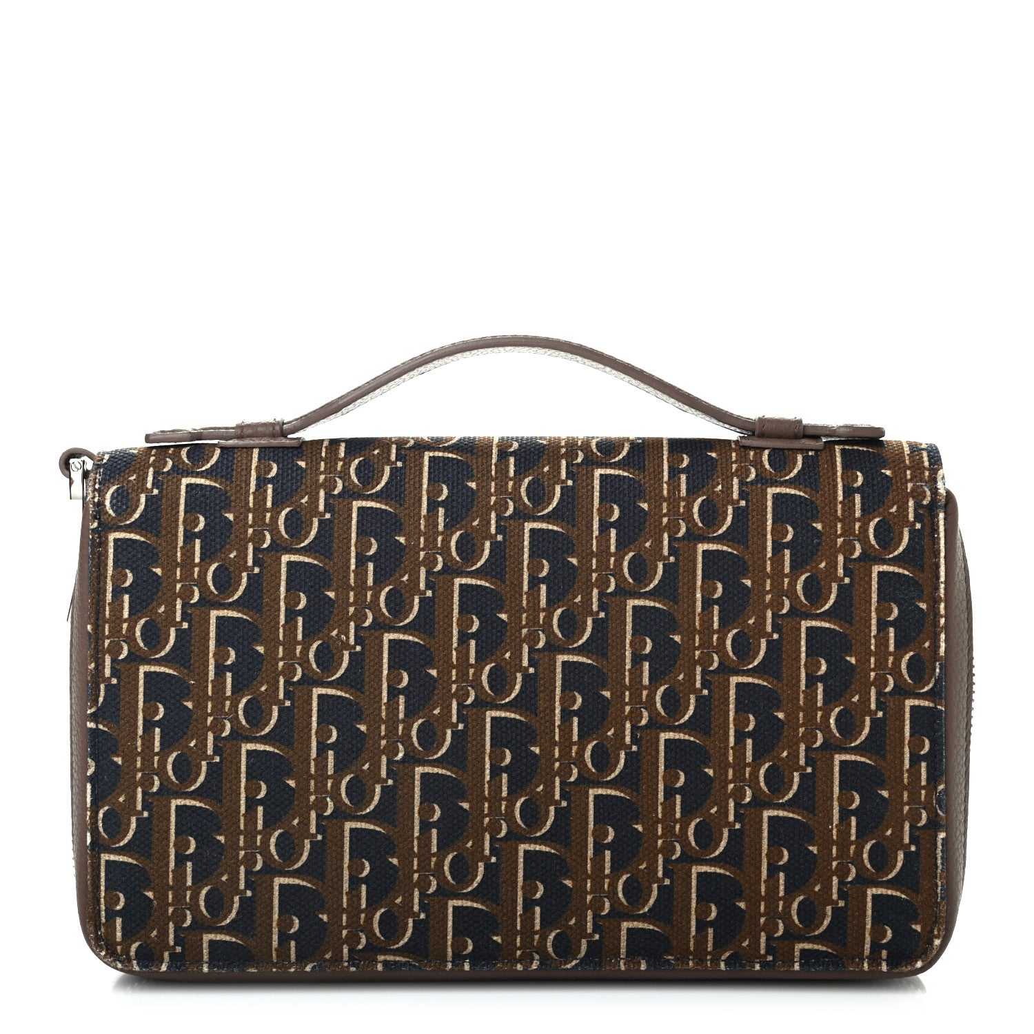 Christian Dior Oblique Zip Around Travel Wallet Brown Navy 1 of 8