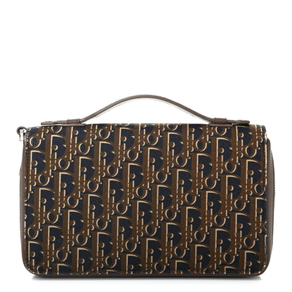 Christian Dior Oblique Zip Around Travel Wallet Brown Navy 1 of 8