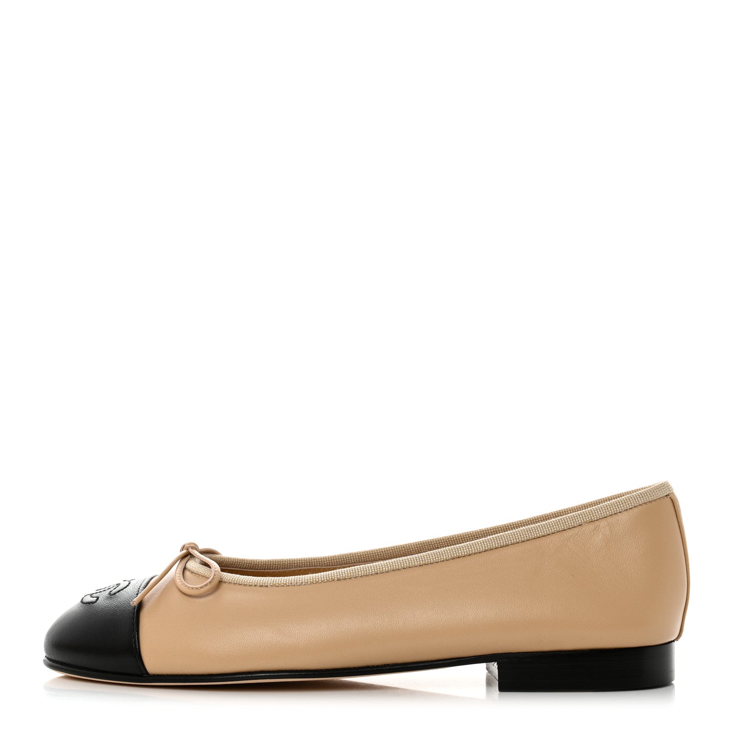 Chanel Lambskin Cap Toe CC Ballerina Flats 36 Beige Black 1 of 9