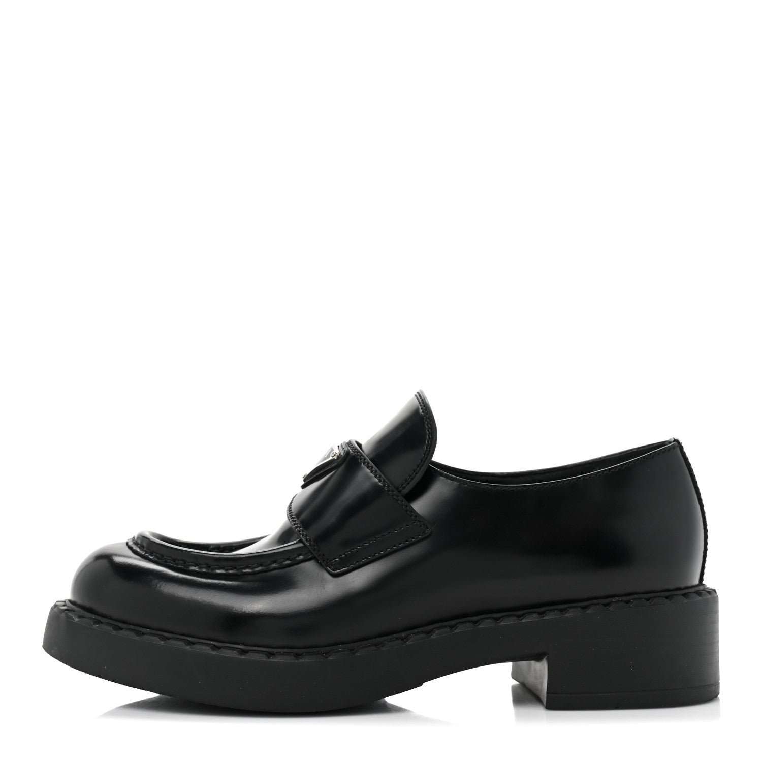 Prada Spazzolato Metal Triangle Logo 50mm Loafers 38 Black 1 of 9