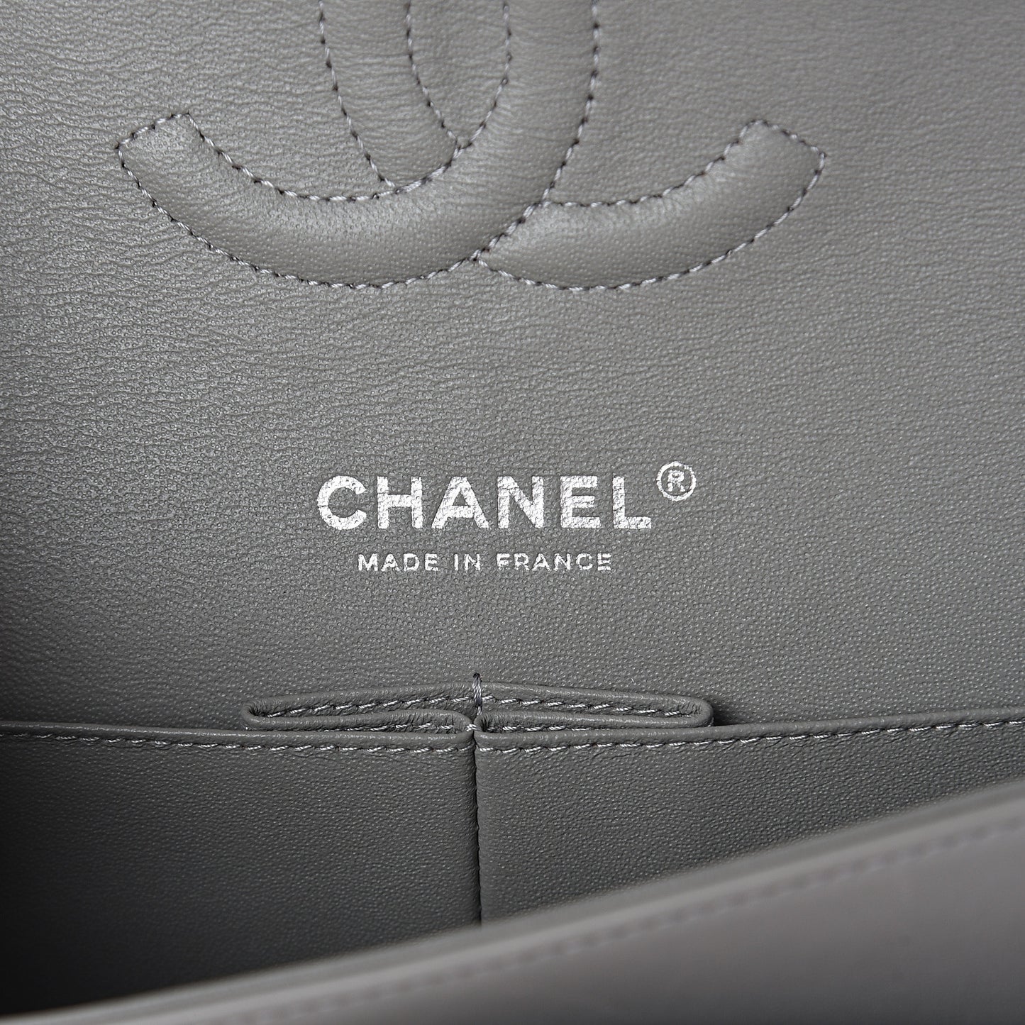 Lambskin Quilted Medium Double Flap Grey