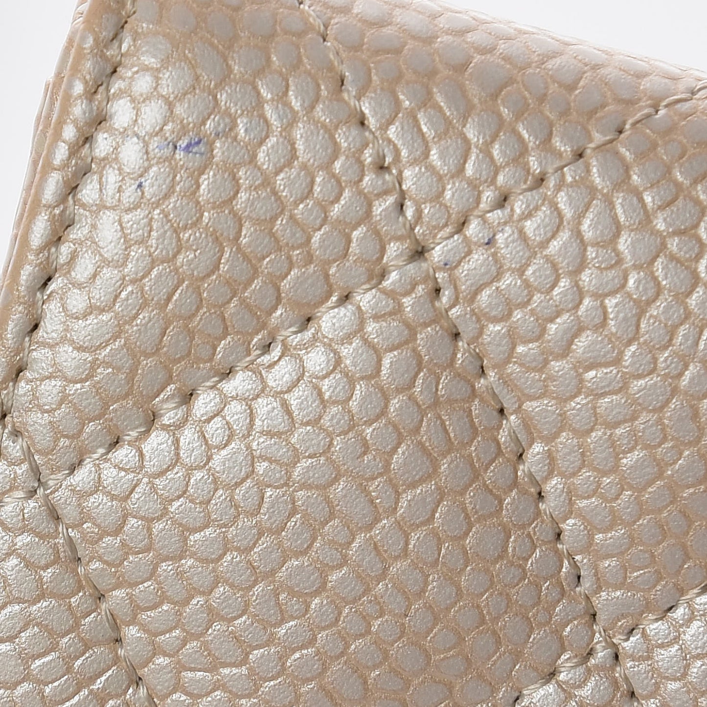 Metallic Caviar Quilted Compact French Flap Wallet Beige