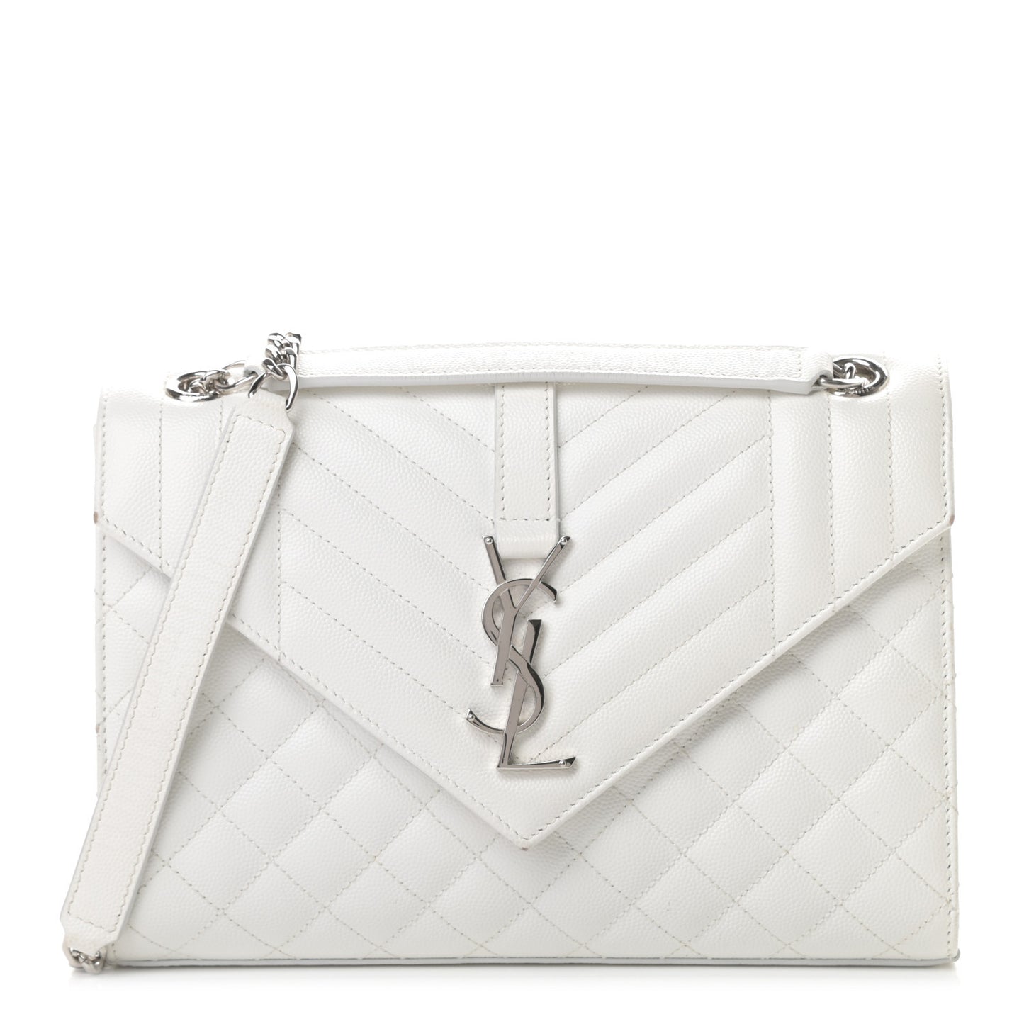 Grain De Poudre Textured Mixed Matelasse Medium Triquilt Monogram Satchel Blanc Vintage