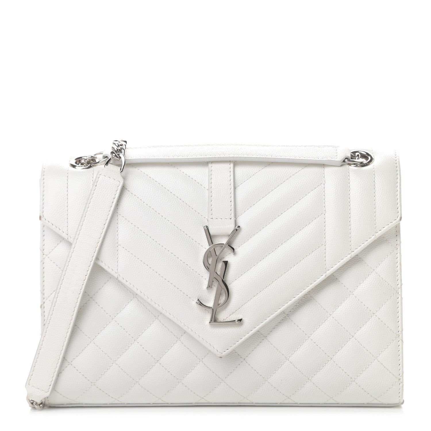 Saint Laurent Grain De Poudre Textured Mixed Matelasse Medium Triquilt Monogram Satchel Blanc Vintage 1 of 21