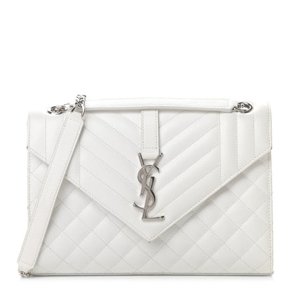 Saint Laurent Grain De Poudre Textured Mixed Matelasse Medium Triquilt Monogram Satchel Blanc Vintage 1 of 21