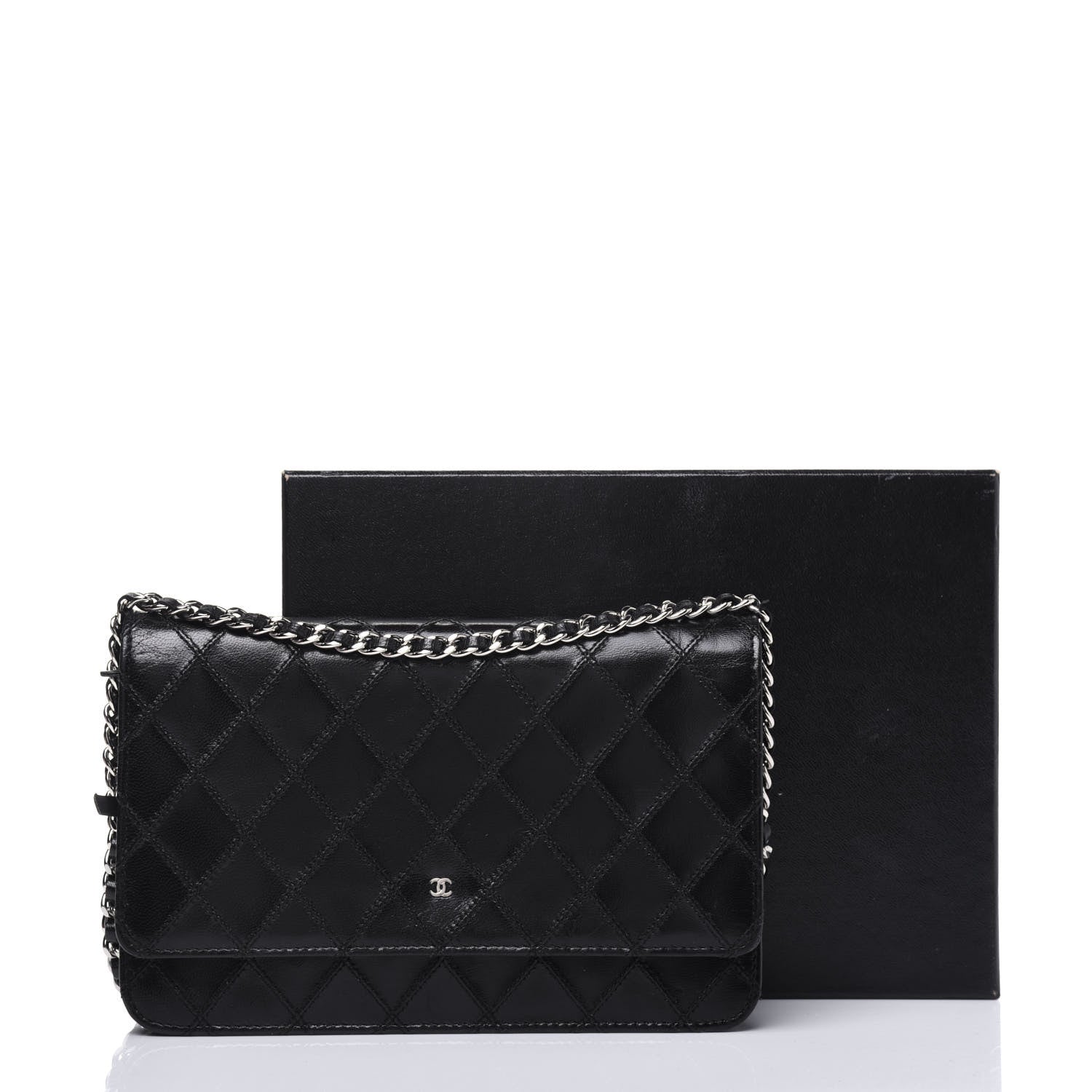 Chanel Lambskin Diamond Stitched Wallet On Chain WOC Black 24 of 24