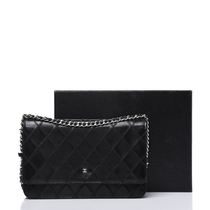 Chanel Lambskin Diamond Stitched Wallet On Chain WOC Black 24 of 24
