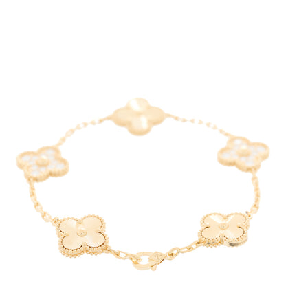 Van Cleef & Arpels 18K Yellow Gold Diamond 5 Motifs Guilloche Vintage Alhambra Bracelet 2 of 5